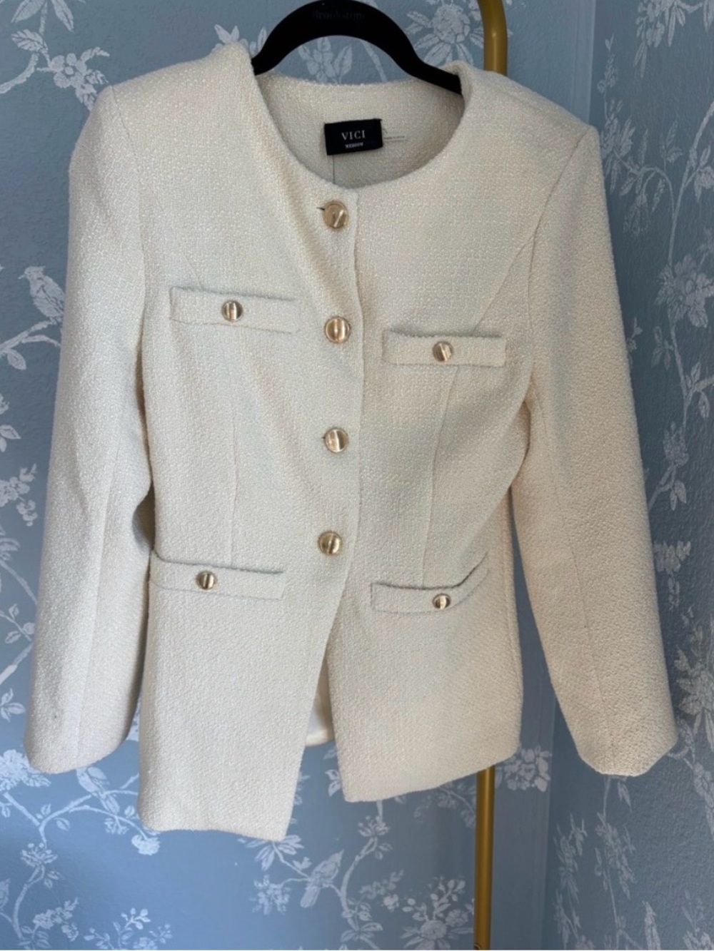 Vici Cream Two-Piece Trouser Suit with Gold Buttons - Picture 3 of 10
